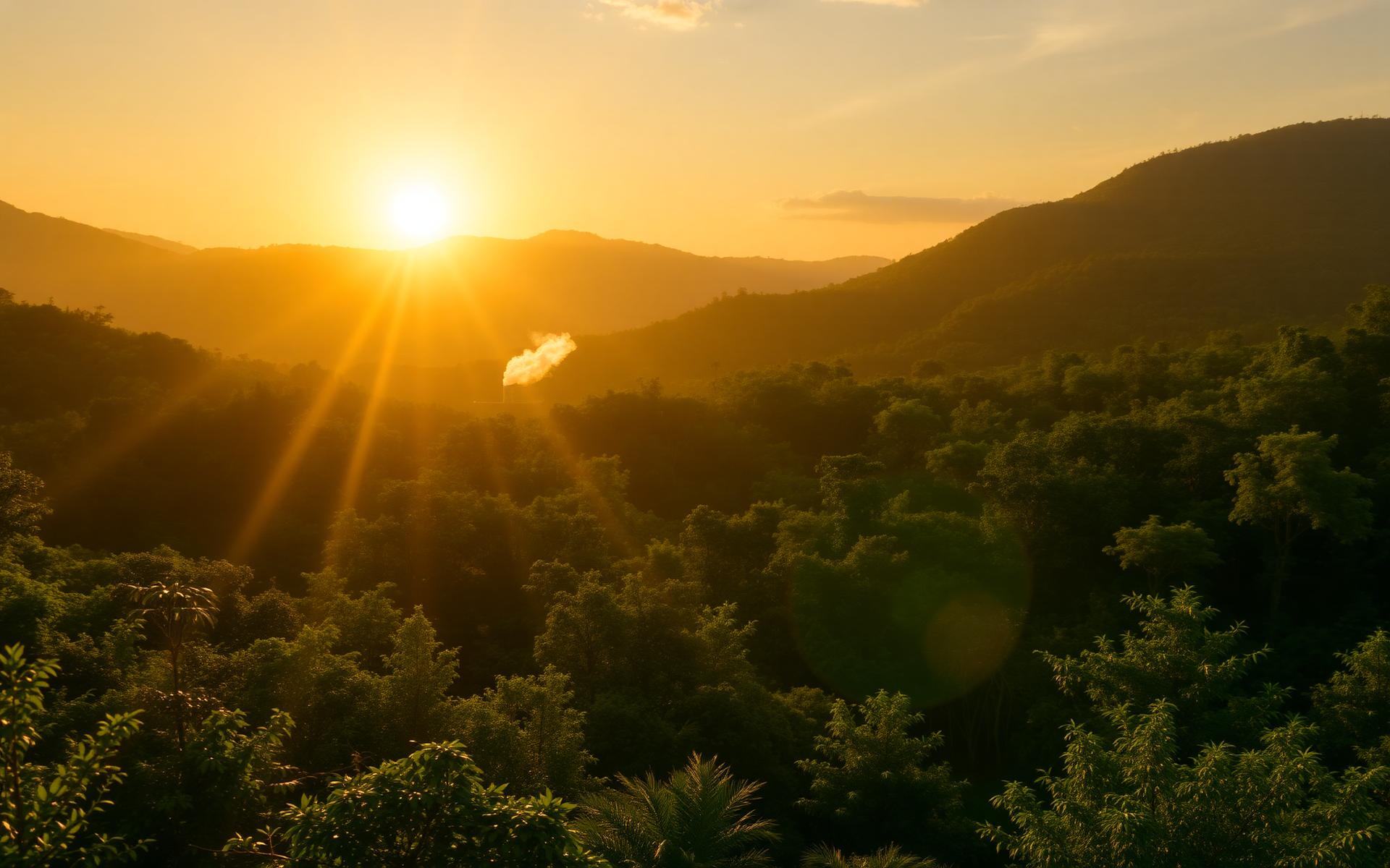 Amanhecer sobre floresta brasileira
